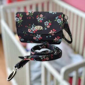 LillyBit with Changing Station and Changing Pad Messenger Diaper Bag Gray Floral